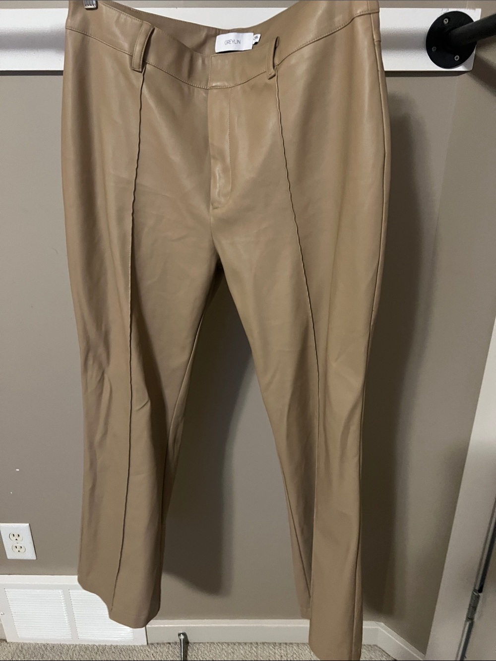 Greylin Taupe Leather-Look Men's Trousers
